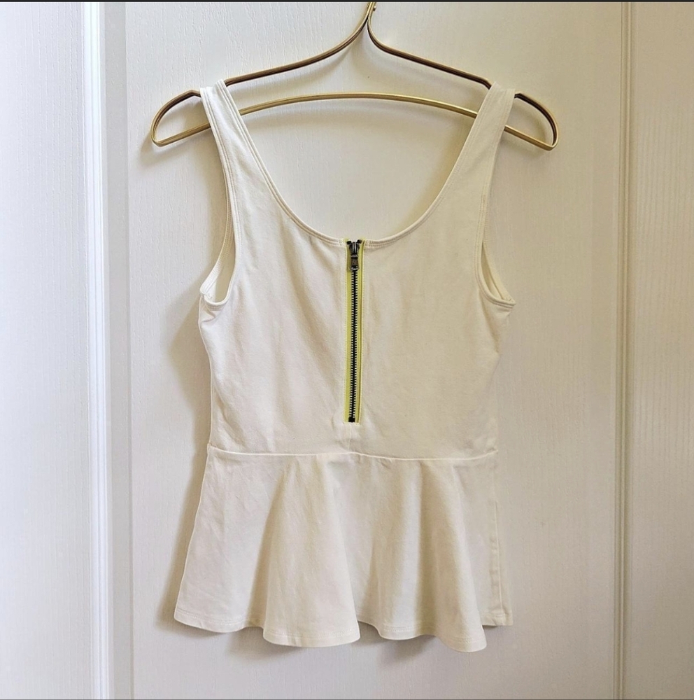 White Sleeveless Peplum Top with Zipper From Express